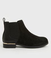 New Look Extra Wide Fit Black Suedette Elasticated Metal Trim Chelsea Boots